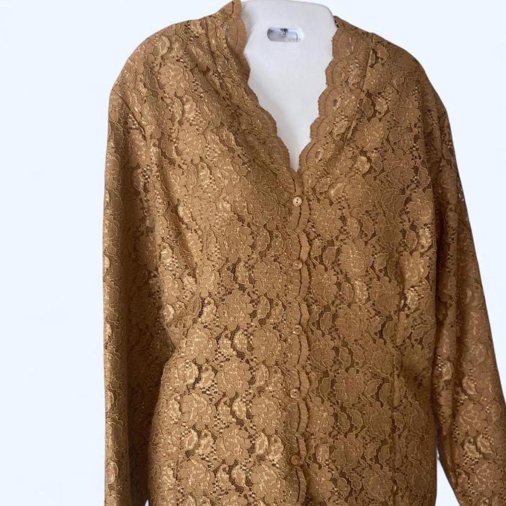 Karen Scott Golden lace button down blouse XL